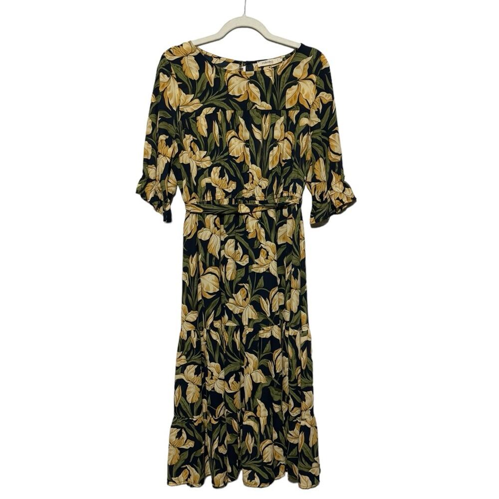 Rokoko Long Modest Fit Flare Floral Print Short Sleeve Midi Dress Size Large